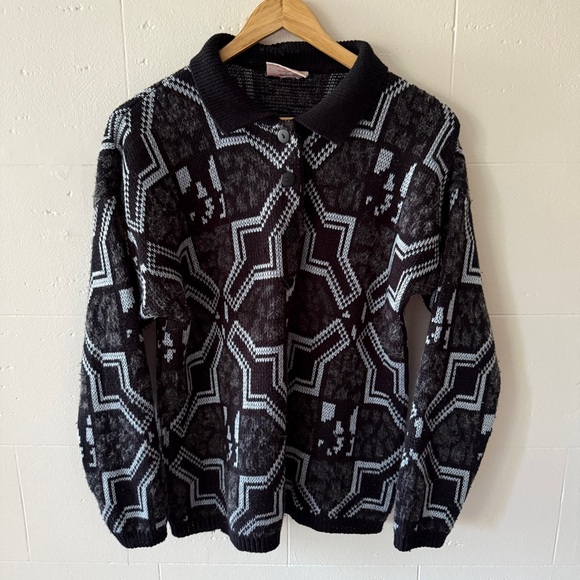 Snap Sweaters - Vintage SNAP Geometric Knit Grandpa Sweater